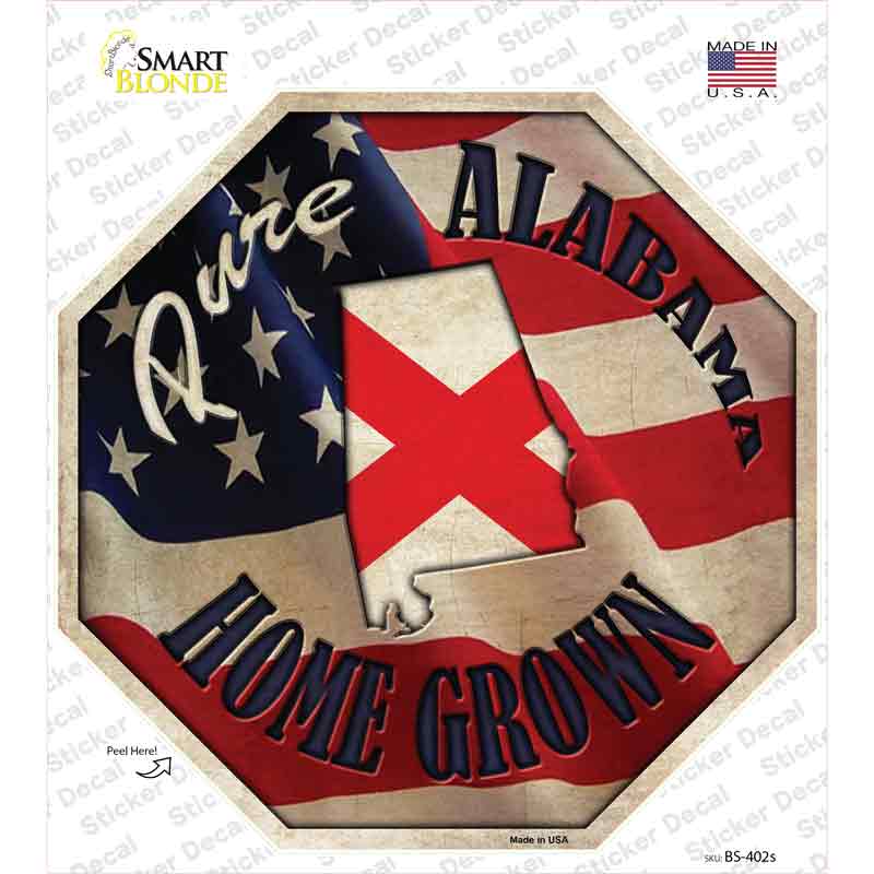 BS-402s-M Alabama Home Grown Novelty Octagon Sticker Decal - Medium
