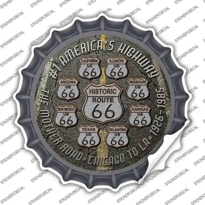 BC-657s-L Route 66 Black Top Novelty Bottle Cap Sticker Decal - Large