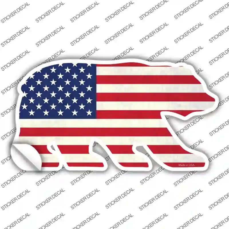 BR-018s-L American Flag Novelty Bear Sticker Decal - Large