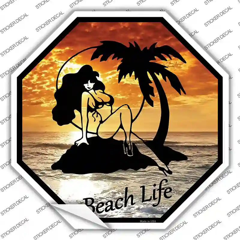 BS-389s-S Beach Life Novelty Octagon Sticker Decal - Small