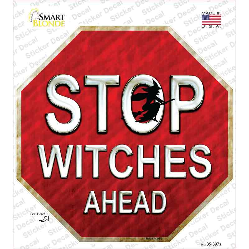 BS-397s-M Stop Witches Ahead Novelty Octagon Sticker Decal - Medium