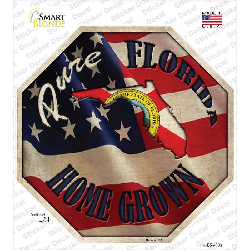 BS-410s-M Florida Home Grown Novelty Octagon Sticker Decal - Medium