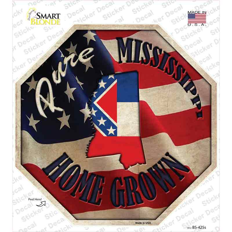 BS-425s-M Mississippi Home Grown Novelty Octagon Sticker Decal - Medium