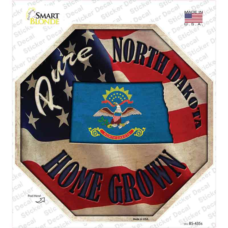 BS-435s-M North Dakota Home Grown Novelty Octagon Sticker Decal - Medium