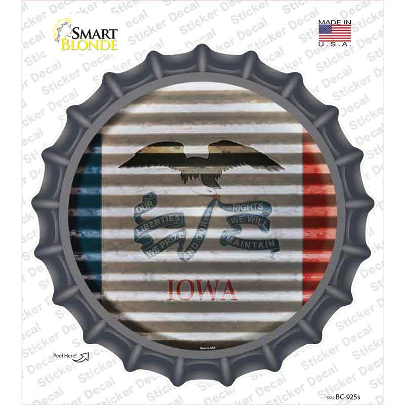 BC-925s-M Iowa Flag Corrugated Novelty Bottle Cap Sticker Decal - Medium