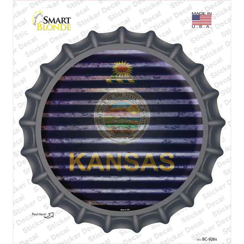 BC-926s-M Kansas Flag Corrugated Novelty Bottle Cap Sticker Decal - Medium