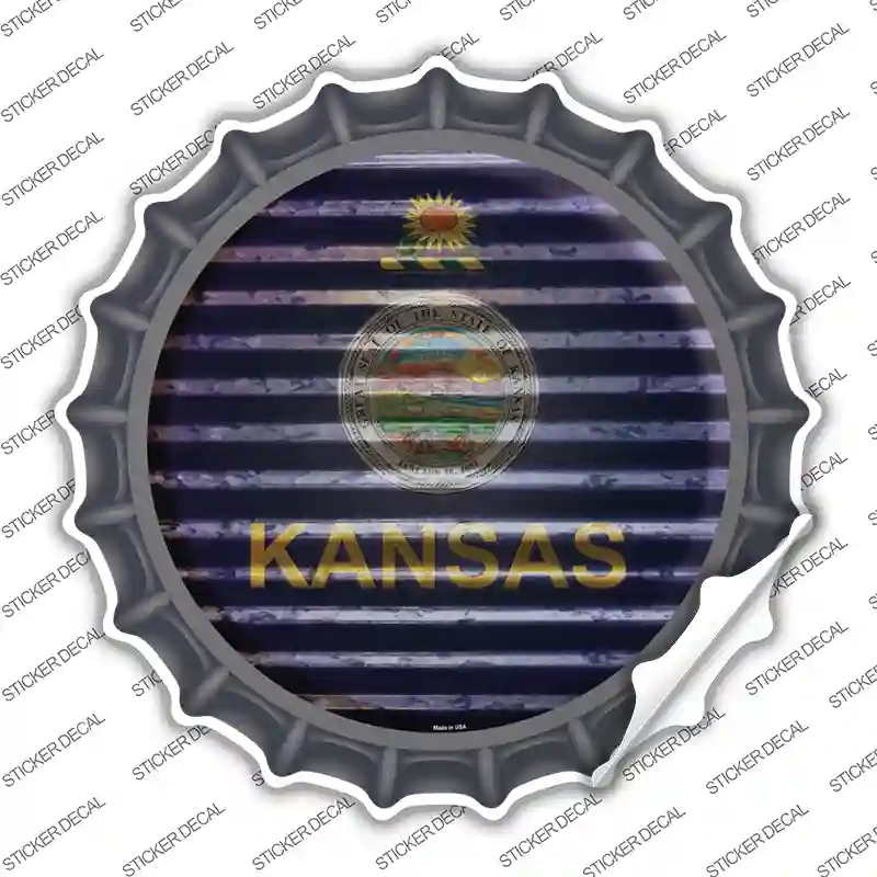 BC-926s-S Kansas Flag Corrugated Novelty Bottle Cap Sticker Decal - Small