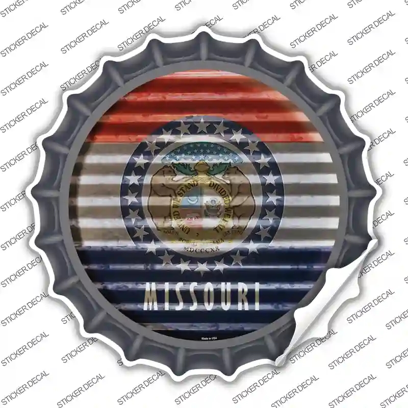 BC-935s-S Missouri Flag Corrugated Novelty Bottle Cap Sticker Decal - Small