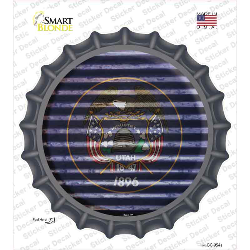 BC-954s-M Utah Flag Corrugated Novelty Bottle Cap Sticker Decal - Medium