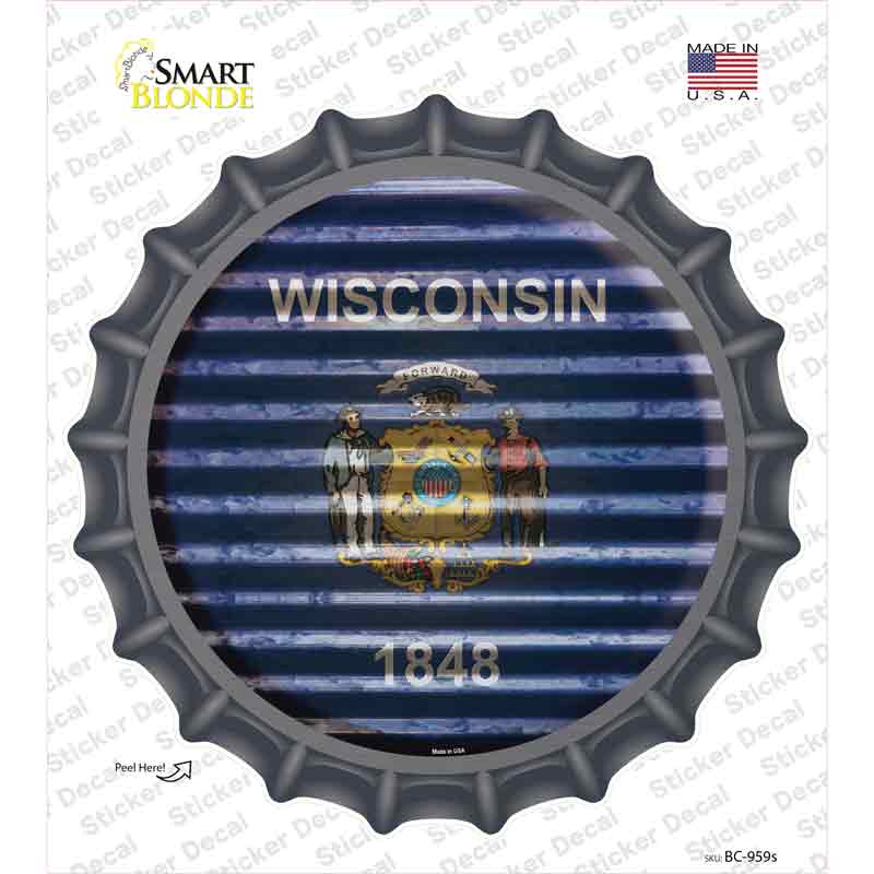 BC-959s-M Wisconsin Flag Corrugated Novelty Bottle Cap Sticker Decal - Medium