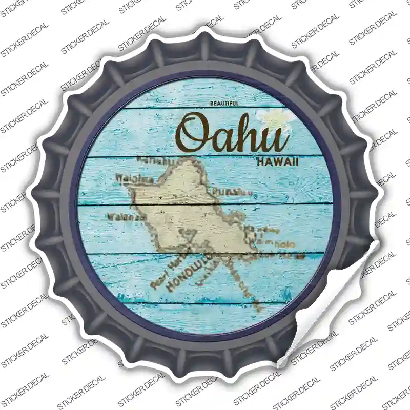 BC-820s-XL Oahu Hawaii Map Novelty Bottle Cap Sticker Decal - Extra Large