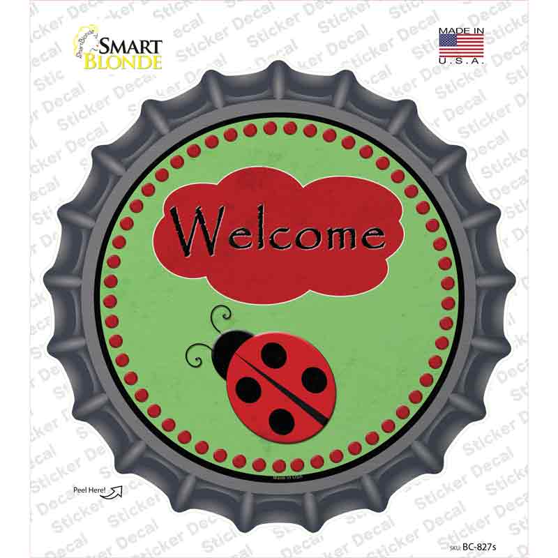 BC-827s-M Welcome Ladybug Novelty Bottle Cap Sticker Decal - Medium