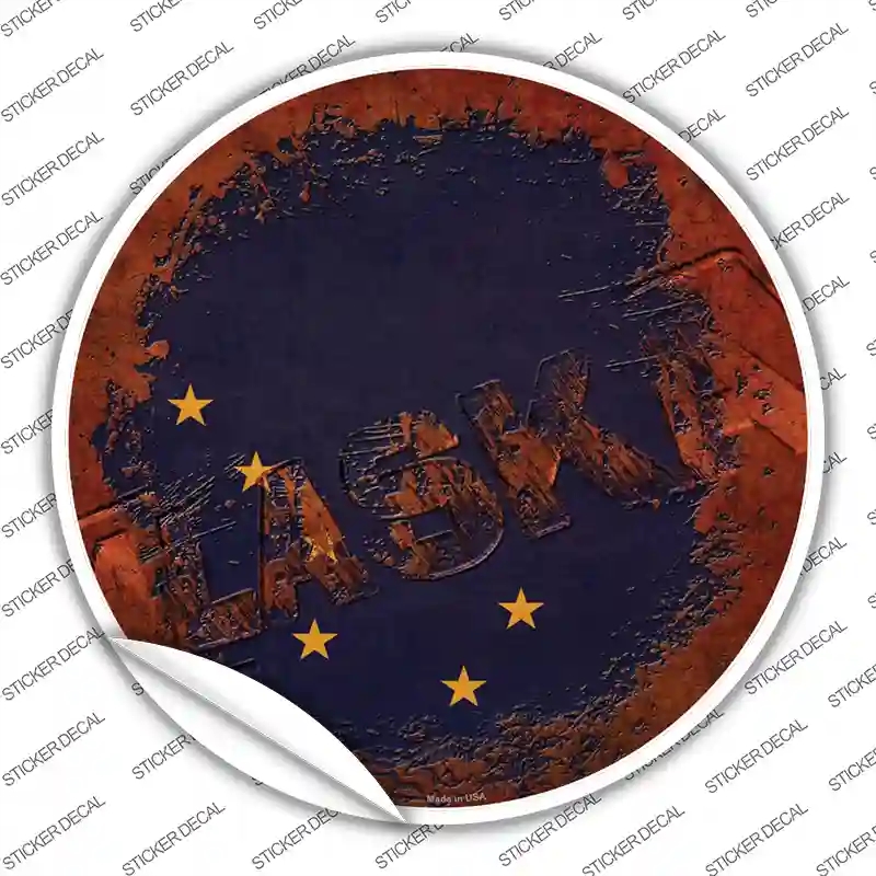 C-1167s-L Alaska Rusty Stamped Novelty Circle Sticker Decal - Large