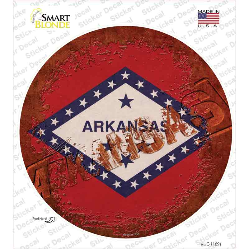 C-1169s-M Arkansas Rusty Stamped Novelty Circle Sticker Decal - Medium
