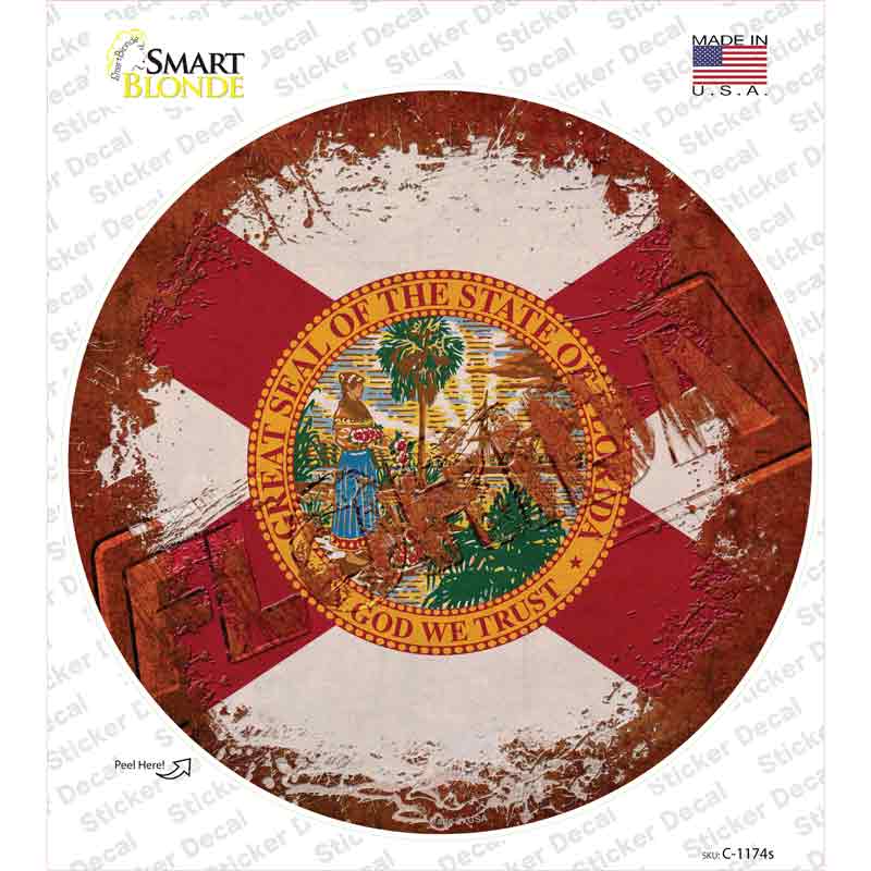 C-1174s-M Florida Rusty Stamped Novelty Circle Sticker Decal - Medium