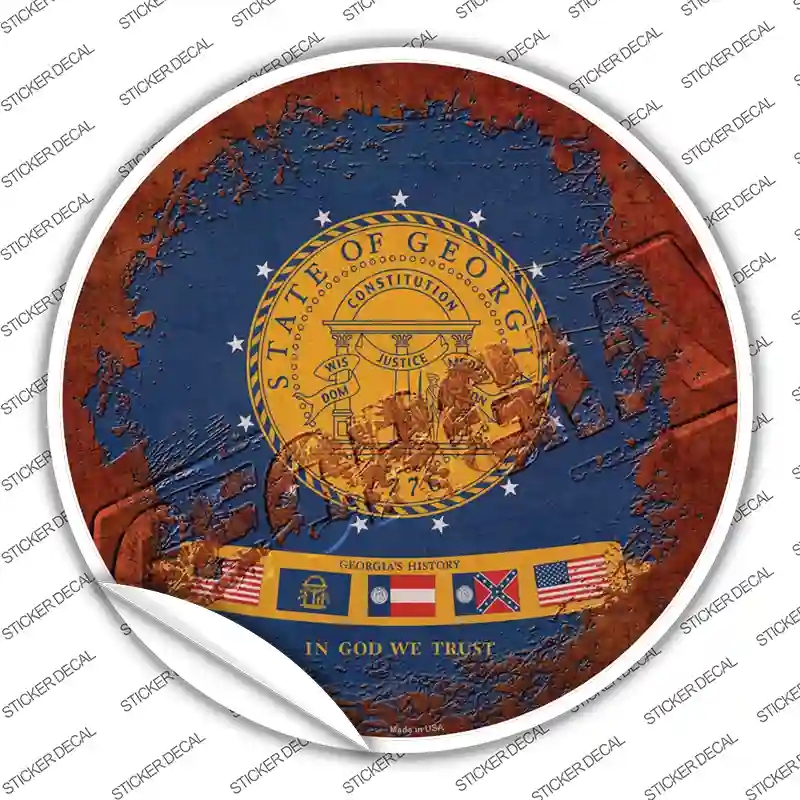 C-1175s-S Georgia Rusty Stamped Novelty Circle Sticker Decal - Small