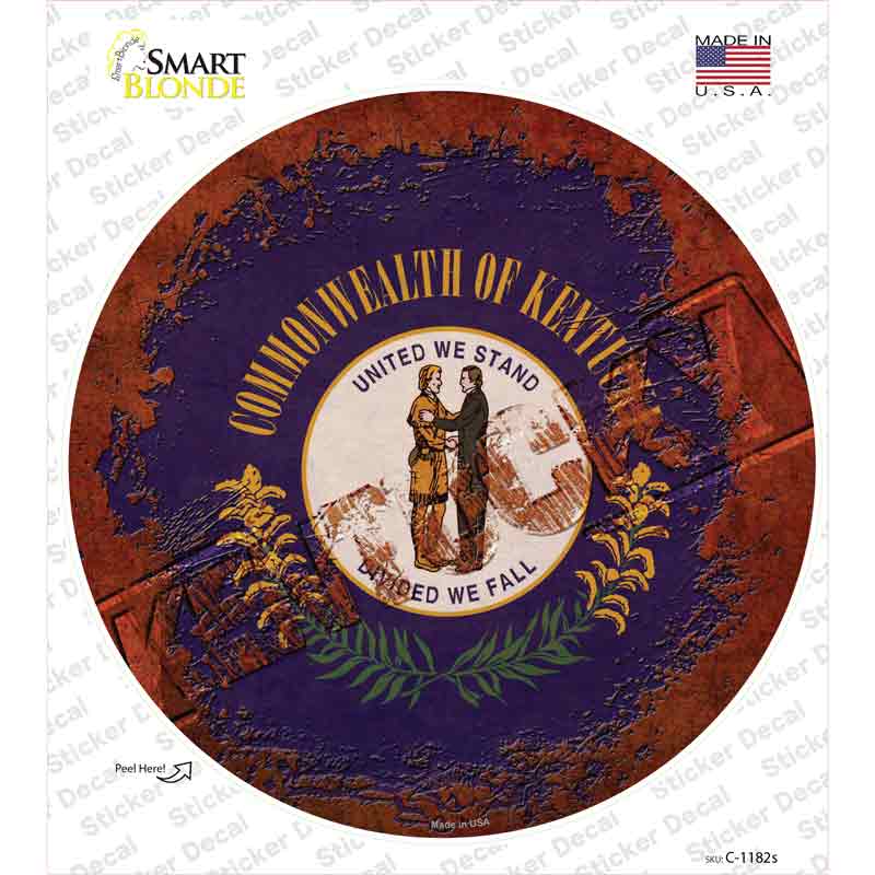 C-1182s-M Kentucky Rusty Stamped Novelty Circle Sticker Decal - Medium