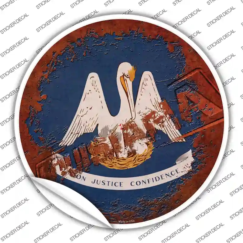 C-1183s-L Louisiana Rusty Stamped Novelty Circle Sticker Decal - Large