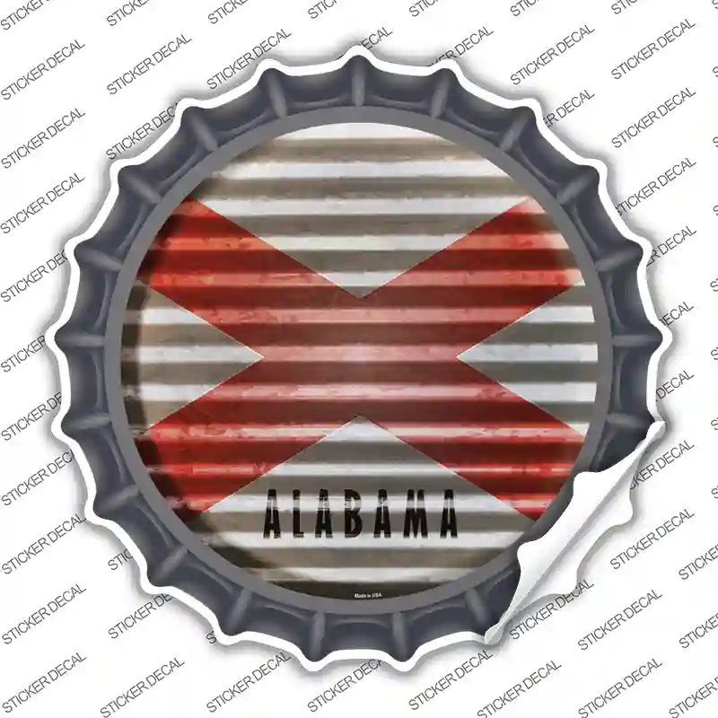 BC-911s-L Alabama Flag Corrugated Novelty Bottle Cap Sticker Decal - Large