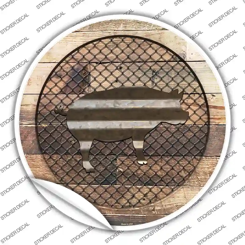 C-1021s-XL Pig on Wood Novelty Circle Sticker Decal - Extra Large