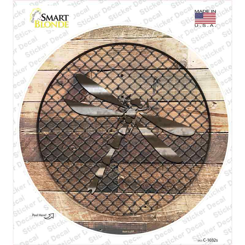 C-1032s-M Dragonfly on Wood Novelty Circle Sticker Decal - Medium