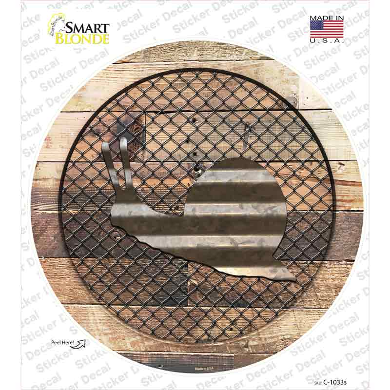 C-1033s-M Snail on Wood Novelty Circle Sticker Decal - Medium