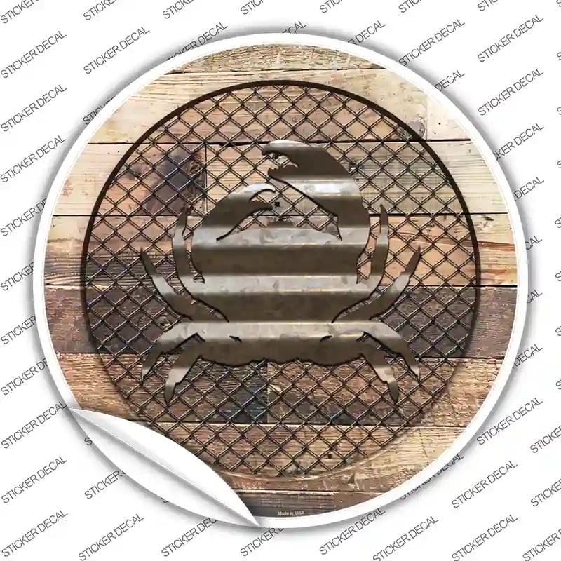 C-1034s-XL Crab on Wood Novelty Circle Sticker Decal - Extra Large