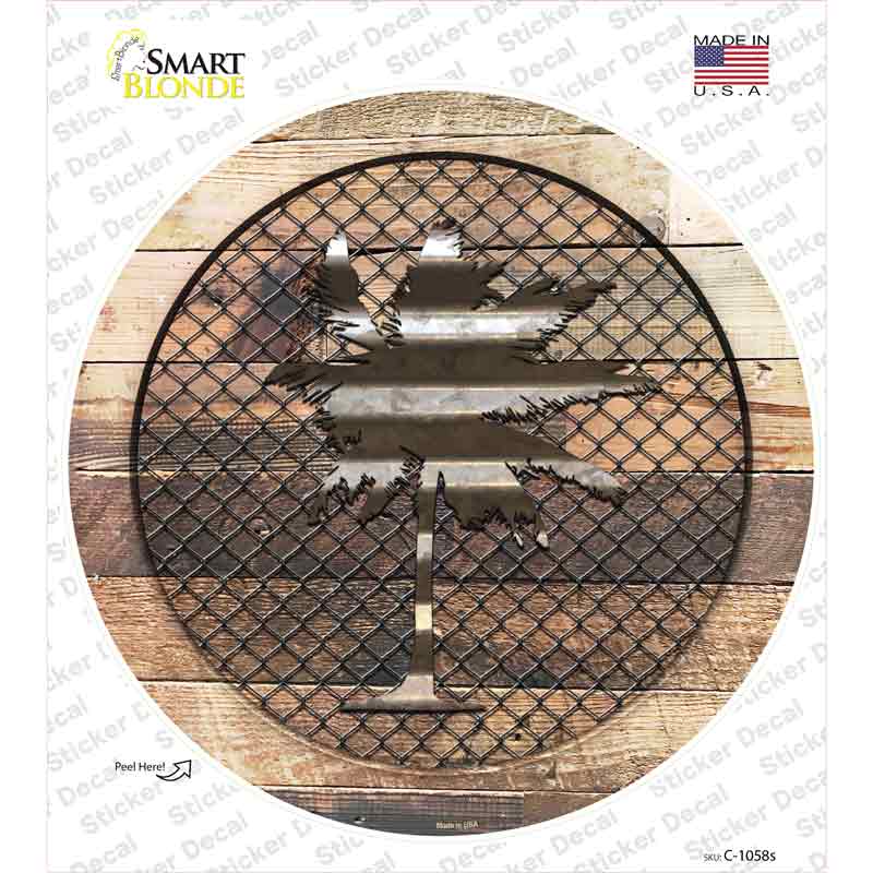 C-1058s-M Palm Tree on Wood Novelty Circle Sticker Decal - Medium