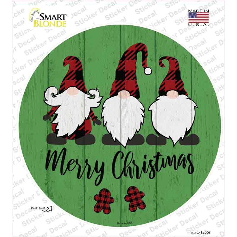 C-1356s-M Merry Christmas Gnomes Novelty Circle Sticker Decal - Medium