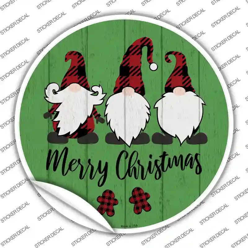 C-1356s-S Merry Christmas Gnomes Novelty Circle Sticker Decal - Small