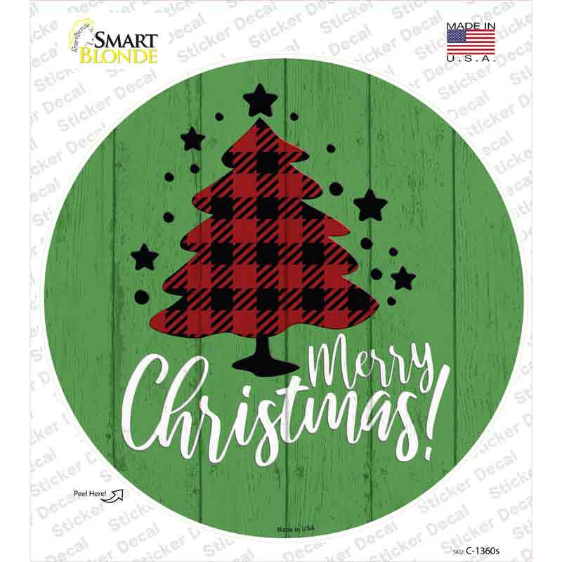 C-1360s-M Merry Christmas with Tree Novelty Circle Sticker Decal - Medium