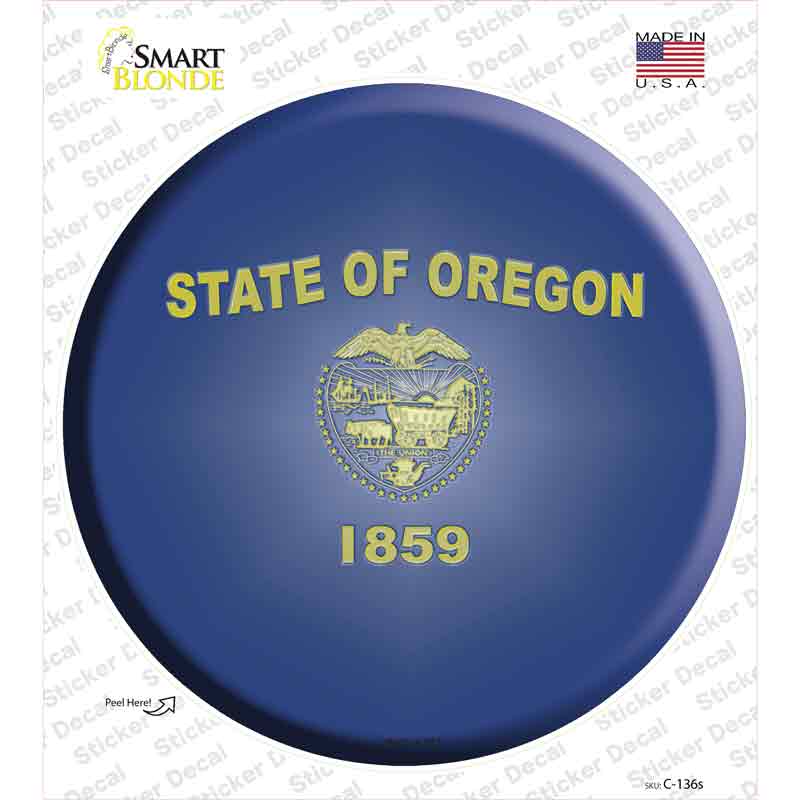 C-136s-M Oregon State Flag Novelty Circle Sticker Decal - Medium
