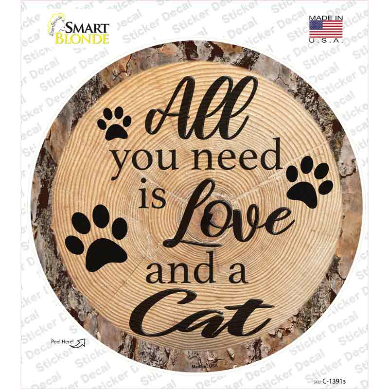 C-1391s-M Love & A Cat Novelty Circle Sticker Decal - Medium