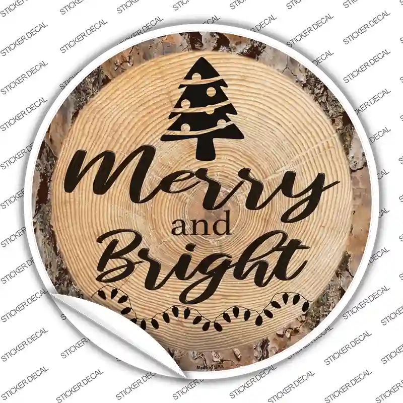 C-1394s-S Merry & Bright Novelty Circle Sticker Decal - Small