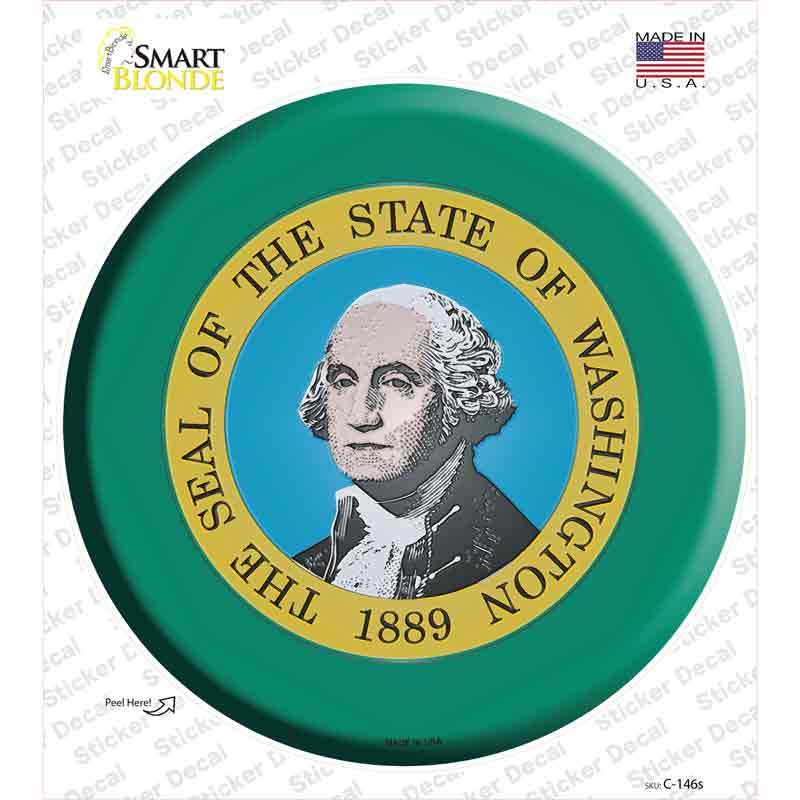 C-146s-M Washington State Flag Novelty Circle Sticker Decal - Medium