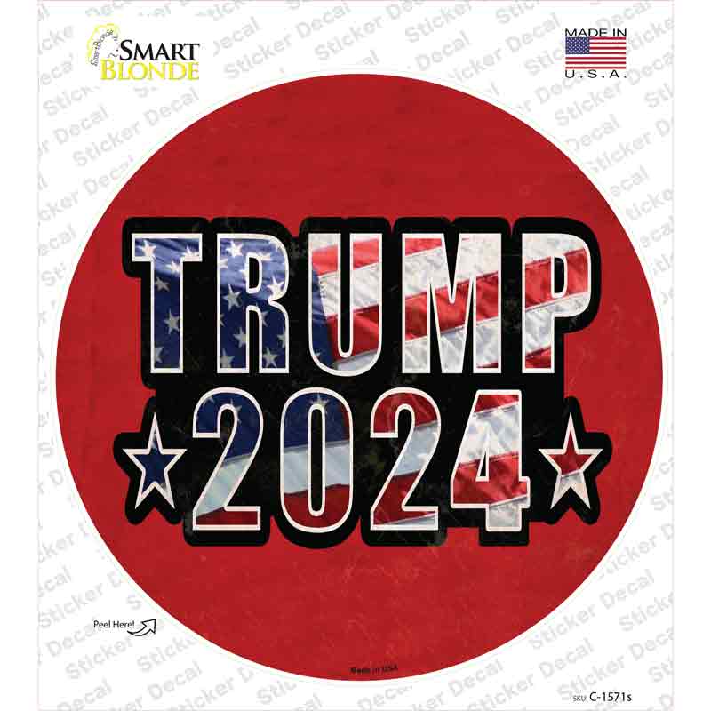 C-1571s-M Trump 2024 American Flag Novelty Circle Sticker Decal - Medium