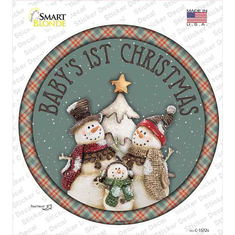 C-1572s-M Babys First Christmas Novelty Circle Sticker Decal - Medium