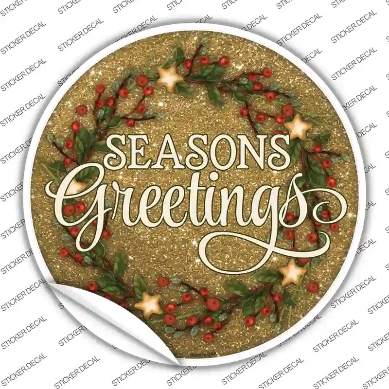 C-1581s-XL Seasons Greetings Glitter Novelty Circle Sticker Decal - Extra Large
