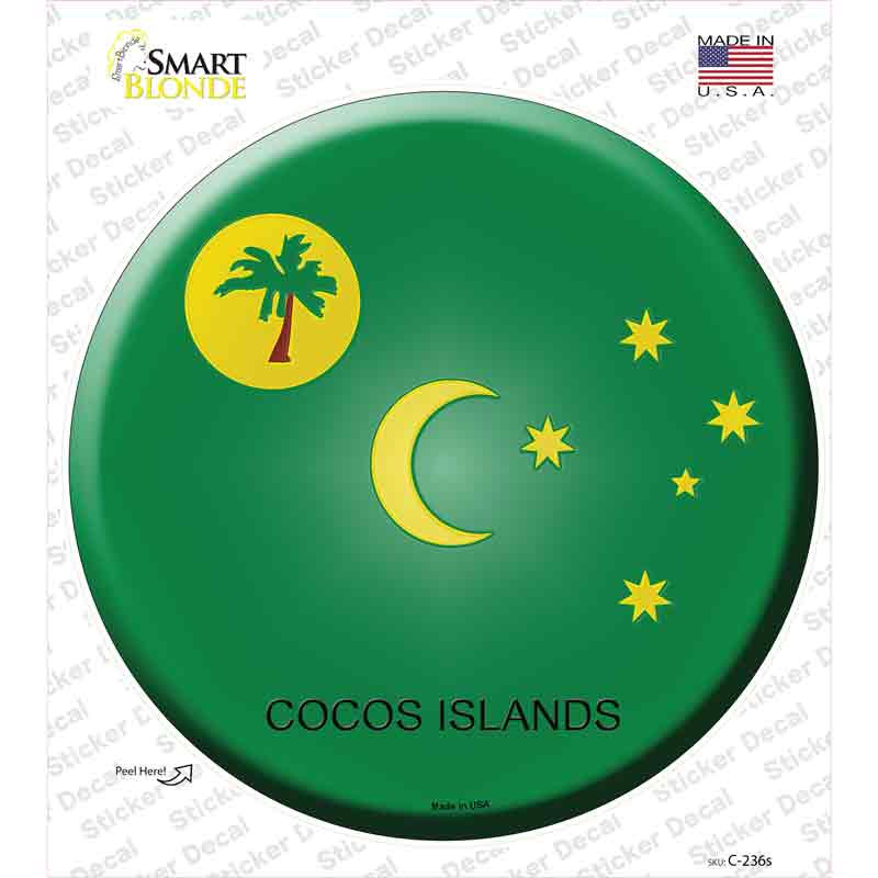 C-236s-M Cocos Islands Country Novelty Circle Sticker Decal - Medium