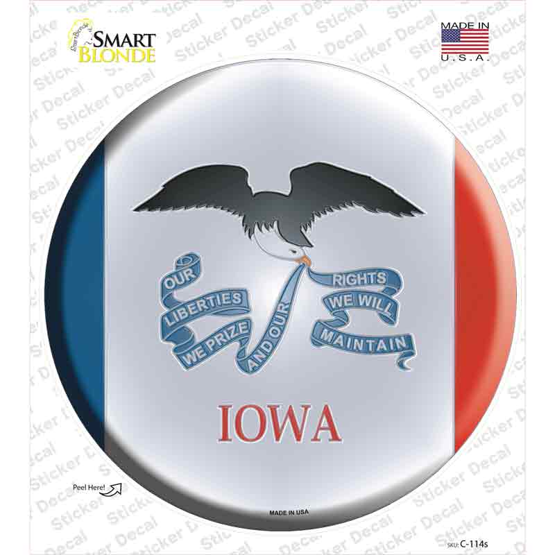 C-114s-M Iowa State Flag Novelty Circle Sticker Decal - Medium