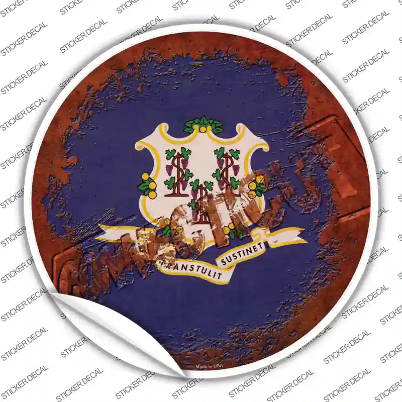 C-1172s-S Connecticut Rusty Stamped Novelty Circle Sticker Decal - Small