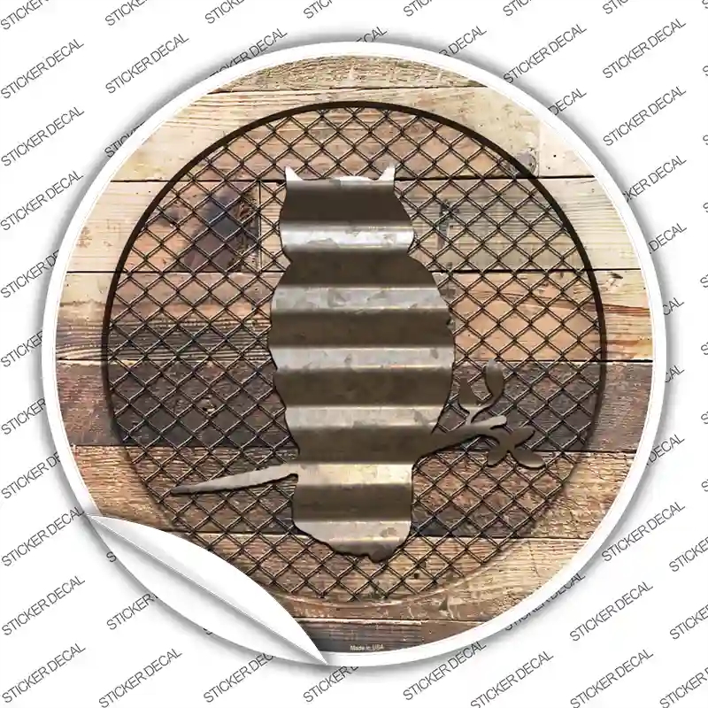 C-1029s-S Owl on Wood Novelty Circle Sticker Decal - Small