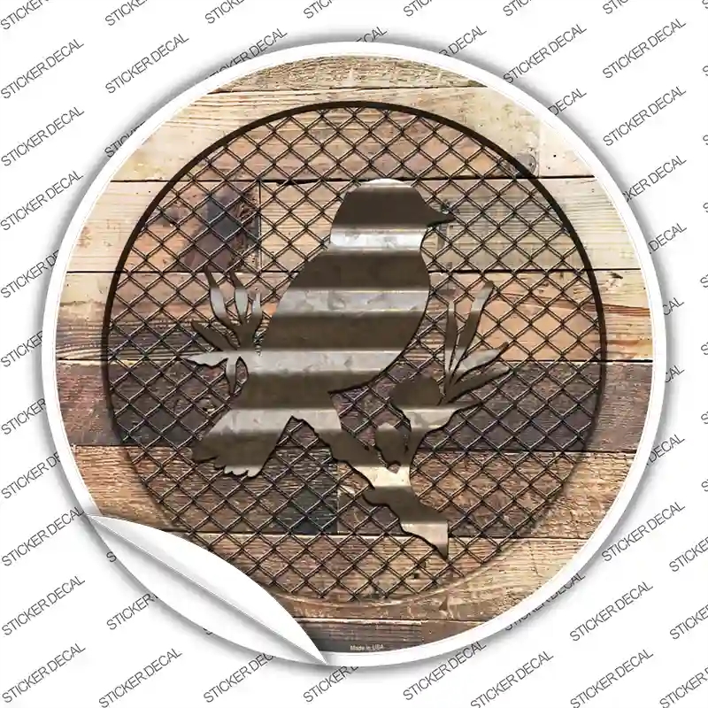 C-1030s-L Bird on Wood Novelty Circle Sticker Decal - Large