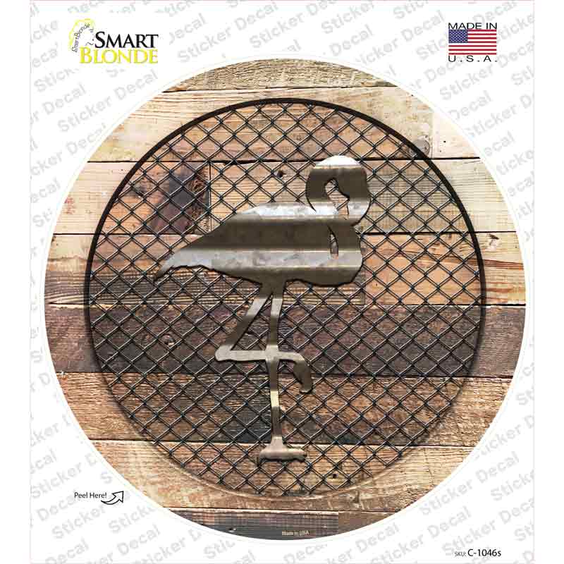 C-1046s-M Flamingo on Wood Novelty Circle Sticker Decal - Medium
