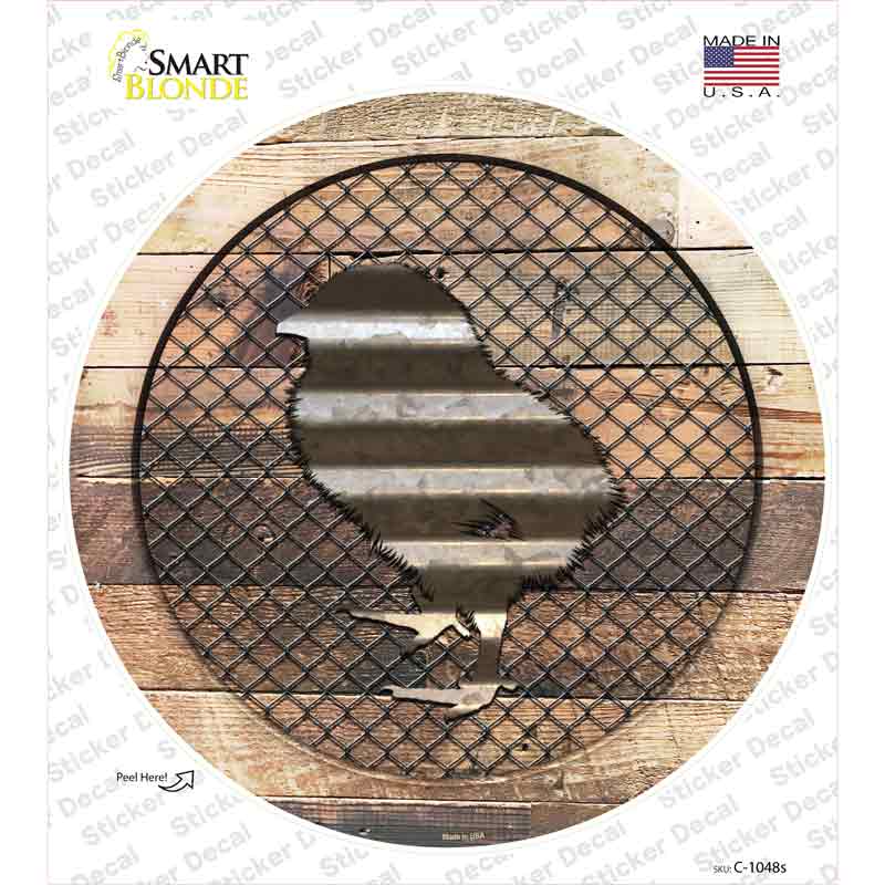 C-1048s-M Chick on Wood Novelty Circle Sticker Decal - Medium