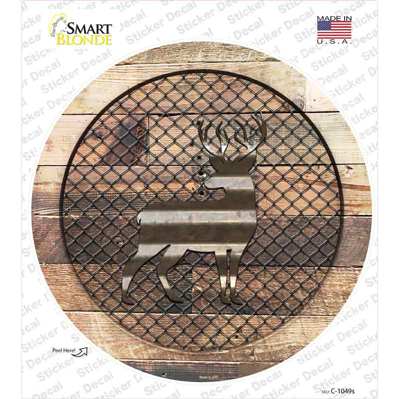 C-1049s-M Deer on Wood Novelty Circle Sticker Decal - Medium