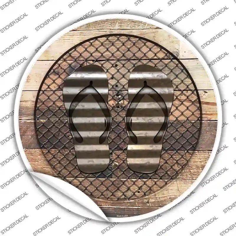 C-1057s-S Flip Flops on Wood Novelty Circle Sticker Decal - Small
