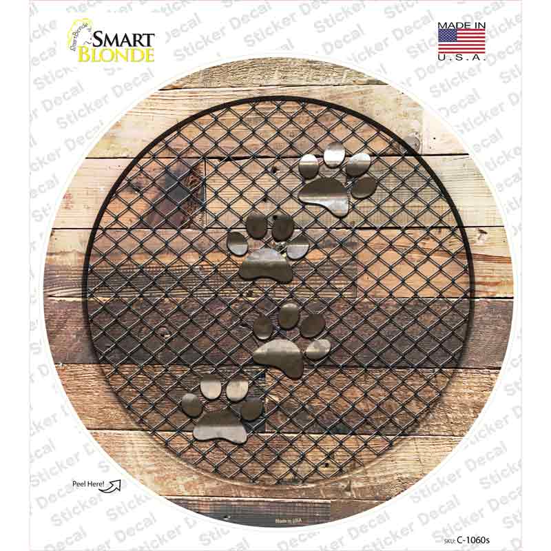 C-1060s-M Dog Paws on Wood Novelty Circle Sticker Decal - Medium