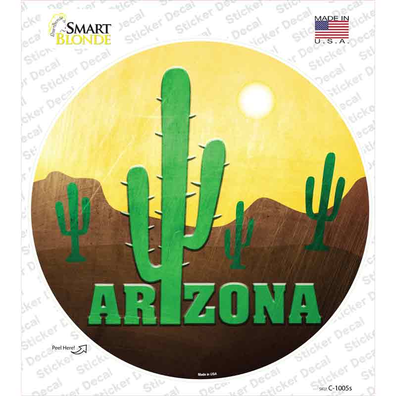 C-1005s-M Arizona with Saguaro Novelty Circle Sticker Decal - Medium