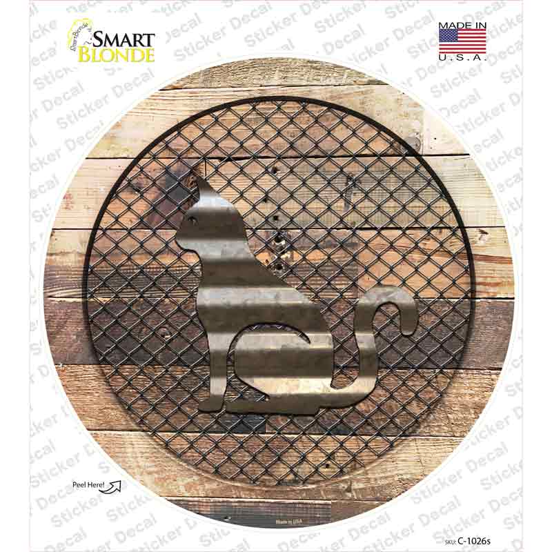 C-1026s-M Cat on Wood Novelty Circle Sticker Decal - Medium